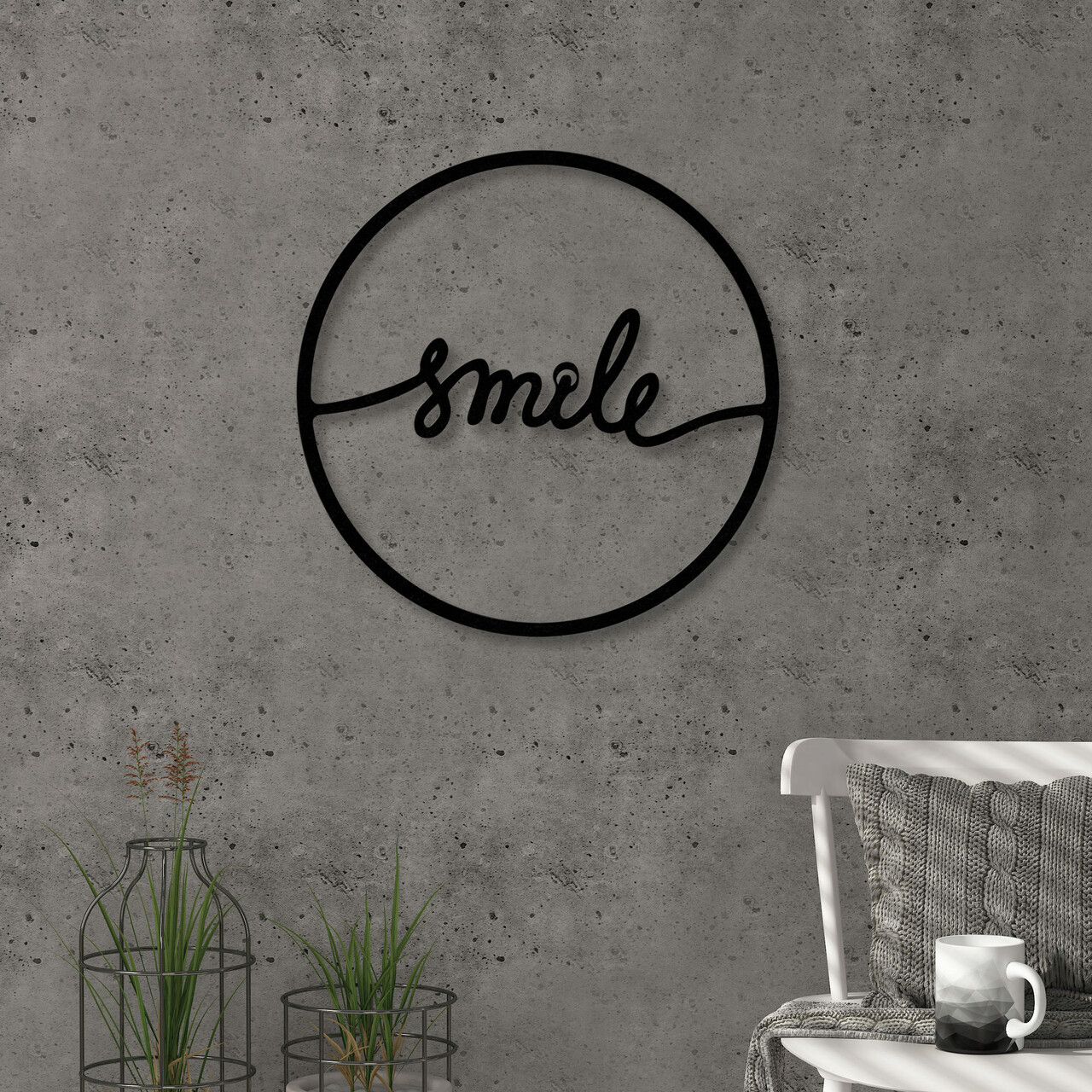 Decoratiune de perete, Smile, Dimensiune: 40 x 40 cm, Negru - imagine 3